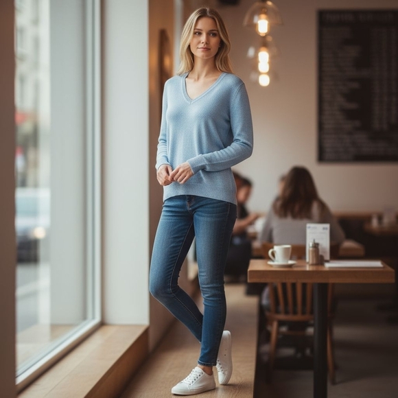Charter Club Cashmere V Neck Blue Sweater Small Preowned - Picture 1 of 8